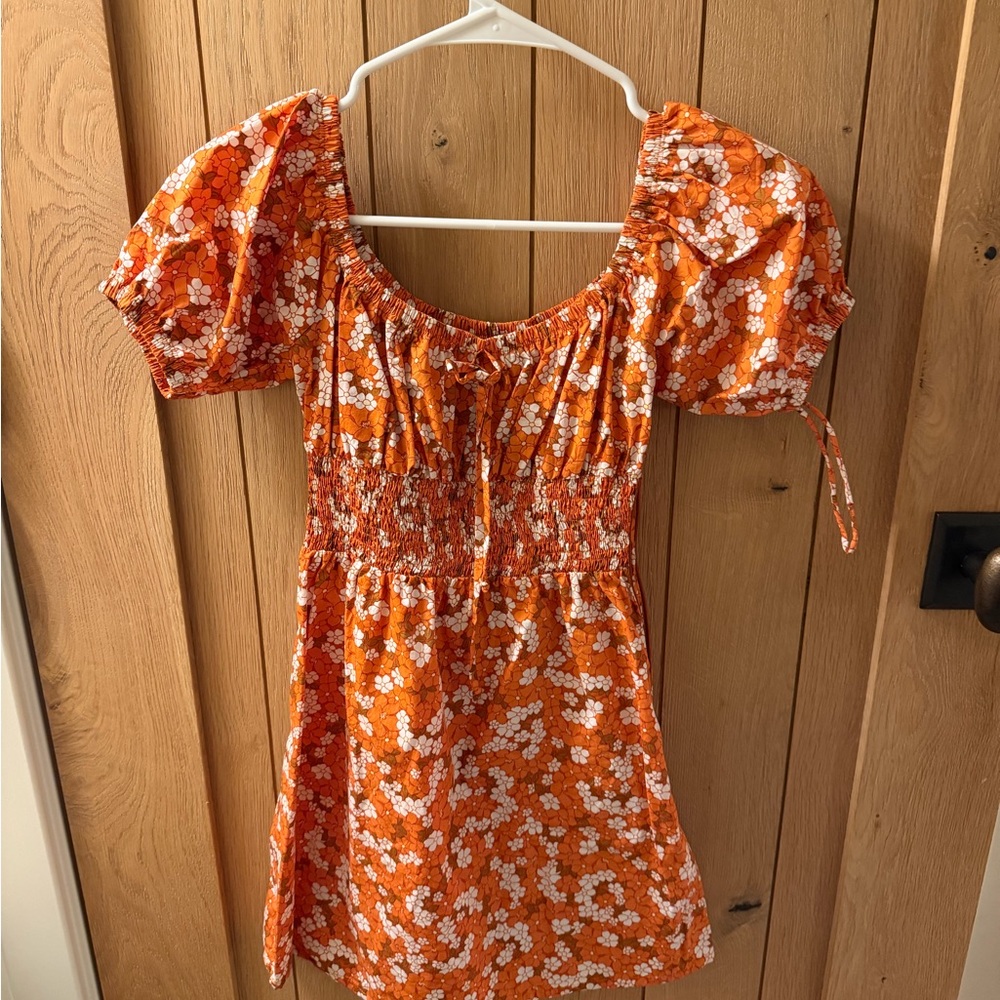 Faithfull the Brand Orange Floral Mini Dress